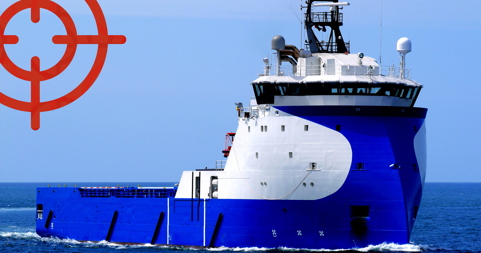 White and blue supplu ship on the ocean.